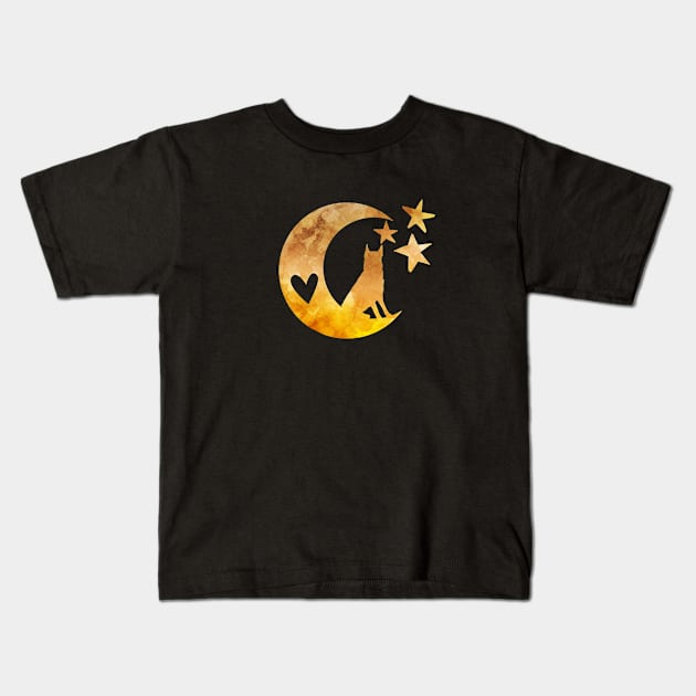 Belgian Malinois, Belgian Shepherd Moon And Stars Kids T-Shirt by BittenByErmines